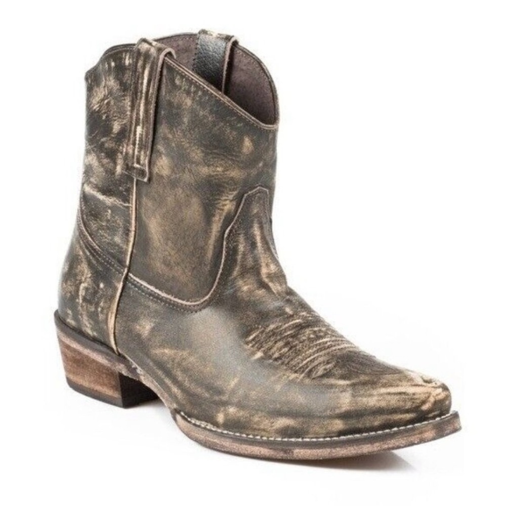 Roper Womens Dusty Distressed Snip Toe Ankle Western Cowboy Brown Boots Size 8.5
